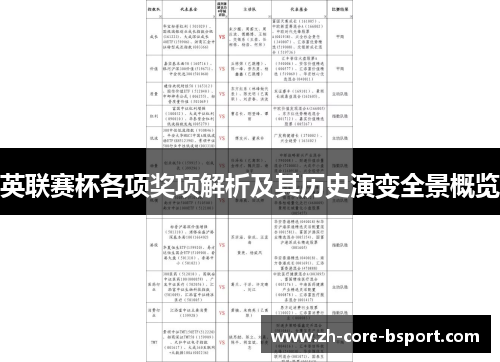 英联赛杯各项奖项解析及其历史演变全景概览